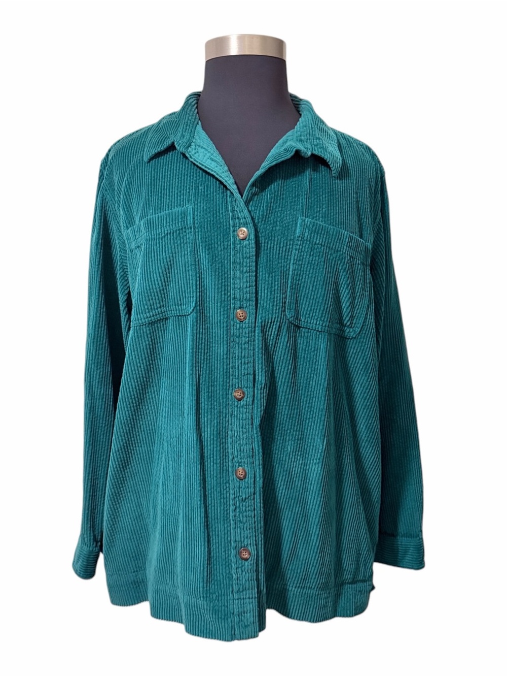 L.L. Bean Comfort Corduroy Relaxed Button Front Shirt Size 3X Item 512409 Teal